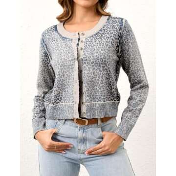 Ziesexy Leopard Cardigan Open Front Button Up Sweaters for Women Long Sleeve Shrug Cheetah Print Top...