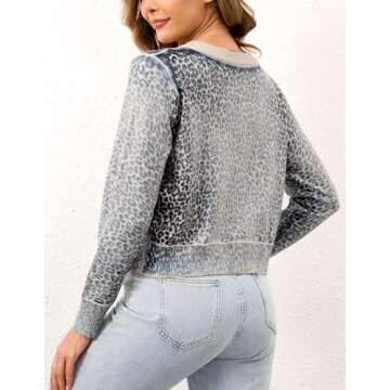 Ziesexy Leopard Cardigan Open Front Button Up Sweaters for Women Long Sleeve Shrug Cheetah Print Top Cropped Cardigan Jackets