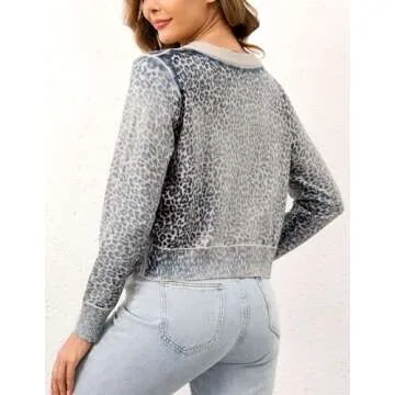 Ziesexy Leopard Cardigan Open Front Button Up Sweaters for Women Long Sleeve Shrug Cheetah Print Top Cropped Cardigan Jackets