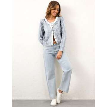 Ziesexy Leopard Cardigan Open Front Button Up Sweaters for Women Long Sleeve Shrug Cheetah Print Top Cropped Cardigan Jackets