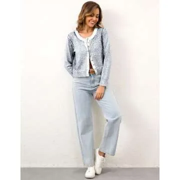 Ziesexy Leopard Cardigan Open Front Button Up Sweaters for Women Long Sleeve Shrug Cheetah Print Top Cropped Cardigan Jackets