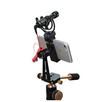 Phone Tripod Mount Adapter with Cold Shoe, Riqiorod Smartphone Tripod Holder Clip, Metal 360 degree Rotation Vertical Cell Phone Bracket Compatible with iPhone, Samsung Galaxy, Huawei, LG Google (C10)