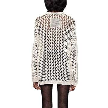 Womens Y2K Hollow Out Long Sleeve Tops Sexy Crochet Knit Crop Tops Mesh See Through Fishnet T-Shirt