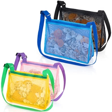 JOTO Beach Mesh Bag Shell Bags, 2 Large & 2 Standard Kids Sand Toy Seashell Collecting Bag for Picki...
