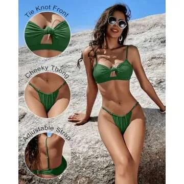 Honlyps Womens Brazilian Thong Sexy Bikini Sets Cheeky 2 Piece High Cut Swimsuit Bottoms Strapless Bandeau Bathing Suit Tops Army Green
