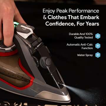 Bartnelli Pro Luxury Steam Iron for Clothes | New Powerful Steam Technology | Non-Stick Ceramic Soleplate, 1700 Watts with 3-Way Auto Shut Off, Premium Built Quality & Durability