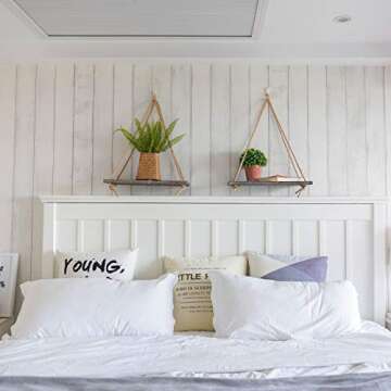 TIMEYARD Decorative Wall Hanging Shelf - Distressed Wood Jute Rope Floating Shelves - Rustic Home Wall Decor - Set of 2