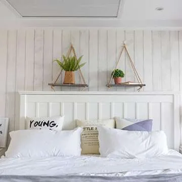 TIMEYARD Decorative Wall Hanging Shelf - Distressed Wood Jute Rope Floating Shelves - Rustic Home Wall Decor - Set of 2