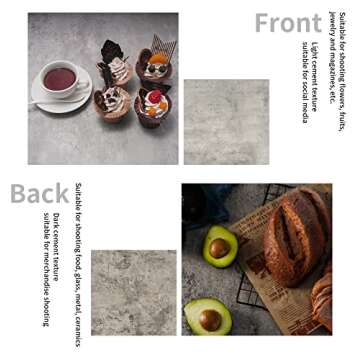 Youngerfoto 2 PCS Photo Backdrop Boards Kit, 24x24in Double Sided Wood Cement Texture Food Backdrops Tabletop Flat Lay Photography Backgrounds for Jewelry Cosmetics Small Product Props