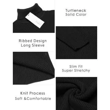 COOFANDY Men's Ribbed Slim Fit Knitted Pullover Turtleneck Sweater, Large, Black