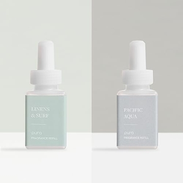 Pura - Smart Home Fragrance Device Starter Set V3 - Scent Diffuser for Homes, Bedrooms & Living Rooms - Includes Fragrance Aroma Diffuser & Two Fragrances - Linens & Surf and Pacific Aqua