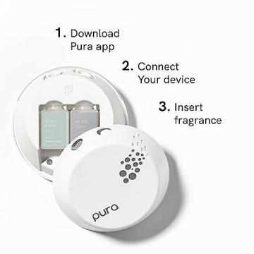 Pura - Smart Home Fragrance Device Starter Set V3 - Scent Diffuser for Homes, Bedrooms & Living Rooms - Includes Fragrance Aroma Diffuser & Two Fragrances - Linens & Surf and Pacific Aqua