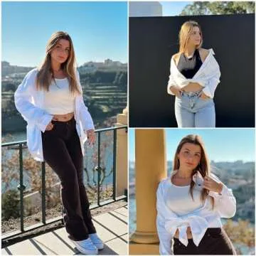 HOTOUCH Womens White Button Down Shirt Casual Long Sleeve Loose Fit Cotton Work Linen Blouse Tops wi...