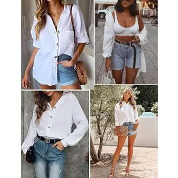 HOTOUCH Women's White Button Down Shirt for Summer Style