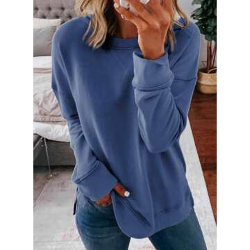 Dokotoo Women's Casual Crewneck Sweatshirt - Soft Lightweight Pullover Tunic with Side Split for Fas...