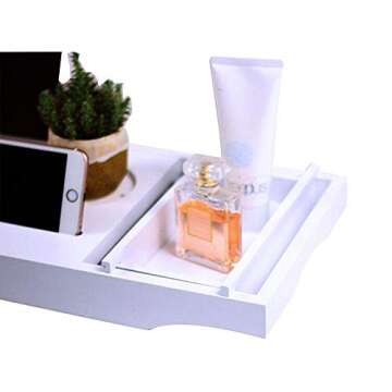 Cabot & Carlyle Luxury Bath Caddy Tray for Tub | Bath Table | Premium Bamboo Bathtub Tray for Tub | Fits All Bath Accessories Wine Glass, Books, Tablets, Cellphones, Shampoo | Bath Shelf Foldable