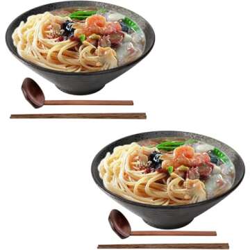 ZOOFOX 2 Pack Ceramic Ramen Bowl Set - 60 oz with Chopsticks & Spoon