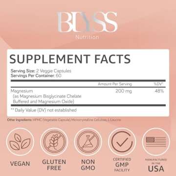 BLYSS Nutrition Magnesium Bisglycinate Capsules - Max Absorption - 120 ct