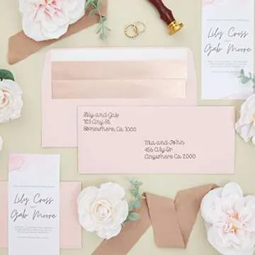 Best Paper Greetings 50-Pack #10 Blush Pink Envelopes with Metallic Rose Gold Foil Lining for Party Invitations, Mailing Business Letters, Invoices, Baby Showers, Weddings (4 1/8 x 9 1/2 in)