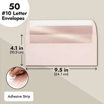 Best Paper Greetings 50-Pack #10 Blush Pink Envelopes with Metallic Rose Gold Foil Lining for Party Invitations, Mailing Business Letters, Invoices, Baby Showers, Weddings (4 1/8 x 9 1/2 in)