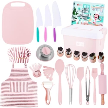 JoyTown Kids Cooking and Baking Set - Complete 33PCS Cooking Kit with Cookbook for Young Chefs in Pi...