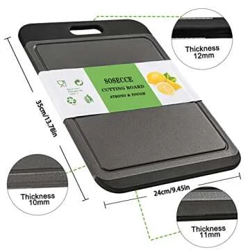 SOSECCE Cutting Board Plastic with Juice Grooves and One-Piece Non-Slip Silicone Handles, 14 x 9.5 x...