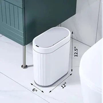 ELPHECO Bathroom Motion Sensor Trash can 2 Gallon Automatic Garbage Can, 9 L Slim Plastic Smart Trash Can with Lid, Commercial Intelligent Trash Bin for Bedroom, Bathroom, Kitchen, Office, Grey