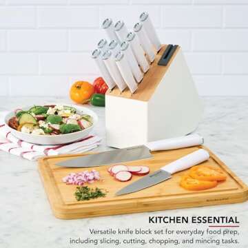 KitchenAid Classic Slim Knife Block Set with Built-In Knife Sharpener, High Carbon Stainless Steel K...