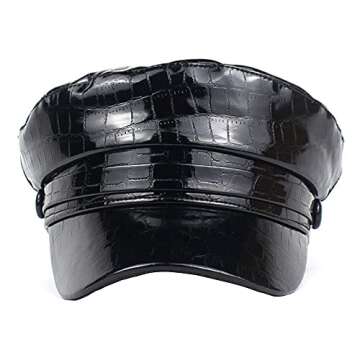 Danse Jupe Women PU Leather Flat Top Newsboy Hat Paperboy Hat Sailor Hat Painter Cap