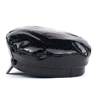 Danse Jupe Women PU Leather Flat Top Newsboy Hat Paperboy Hat Sailor Hat Painter Cap