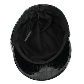 Danse Jupe Women PU Leather Flat Top Newsboy Hat Paperboy Hat Sailor Hat Painter Cap