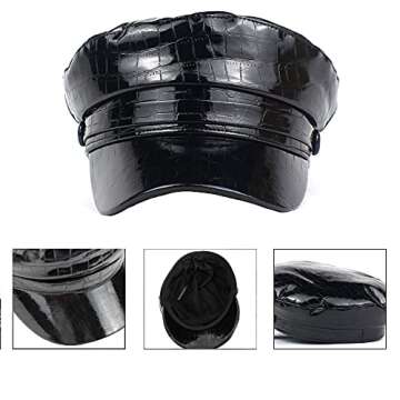 Danse Jupe Women PU Leather Flat Top Newsboy Hat Paperboy Hat Sailor Hat Painter Cap