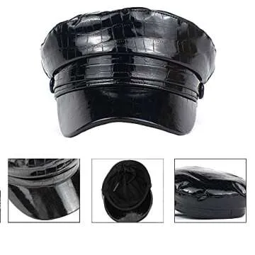 Danse Jupe Women PU Leather Flat Top Newsboy Hat Paperboy Hat Sailor Hat Painter Cap