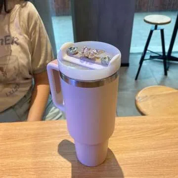 Stanley Cup 40 oz H2.0 Accessories Set - Straw Cover, Silicone Base, 2 Spill Stoppers, 3 Bling Decorations, Tumbler Gift for Women & Girls (Butterfly)