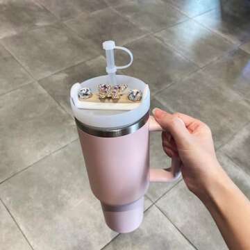 Stanley Cup 40 oz H2.0 Accessories Set - Straw Cover, Silicone Base, 2 Spill Stoppers, 3 Bling Decorations, Tumbler Gift for Women & Girls (Butterfly)