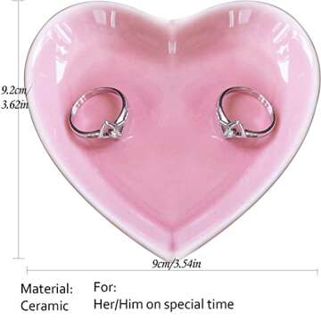 AixyZzz Ceramic Ring Dish Holder for Women Girls Heart Shaped Jewelry Tray, Pink Decorative Trinket Plate for Jewelry Organizer, Mrs Ring Dish for Engagement Wedding Birthday Christmas Gifts