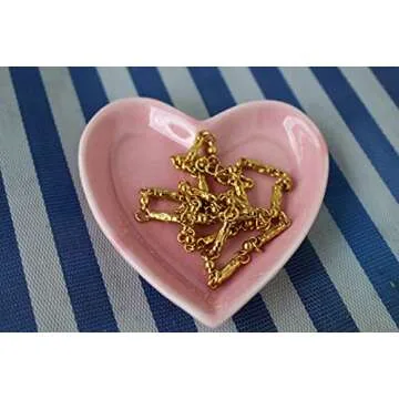 AixyZzz Ceramic Ring Dish Holder for Women Girls Heart Shaped Jewelry Tray, Pink Decorative Trinket Plate for Jewelry Organizer, Mrs Ring Dish for Engagement Wedding Birthday Christmas Gifts