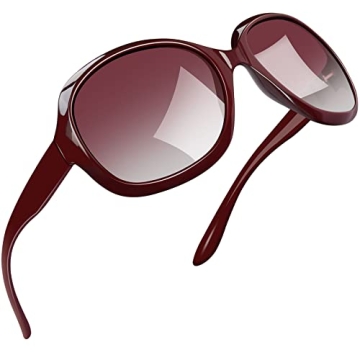 Oversized Polarized Sunglasses for Women, Elegant Burgundy Large Jackie Style Women’s Sunglasses, ...