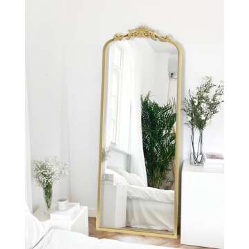 AIXI HOME Arched Gold Antique Full Length Mirror, 22"x65" Traditional Elegant Vintage Floor Body Mir...