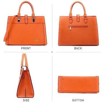 Women's Handbag Flap-over Belt Shoulder Bag Top Handle Tote Satchel Purse Work Bag w/Matching Wristlet (Orange)