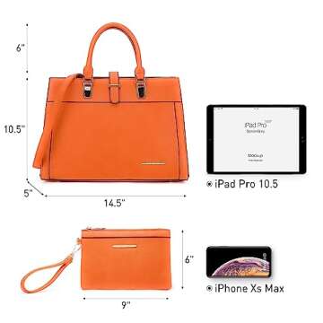 Women's Handbag Flap-over Belt Shoulder Bag Top Handle Tote Satchel Purse Work Bag w/Matching Wristlet (Orange)