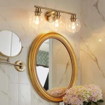 Lanmate Bathroom Light Fixtures Over Mirror 3-Lights Bathroom Vanity Light with Clear Globe Glass Sh...