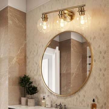 Lanmate Bathroom Light Fixtures Over Mirror 3-Lights Bathroom Vanity Light with Clear Globe Glass Shade 22 inch Modern Gold Vanity Light Wall Sconce Brushed Brass Vanity Light Bathroom Light for Bath