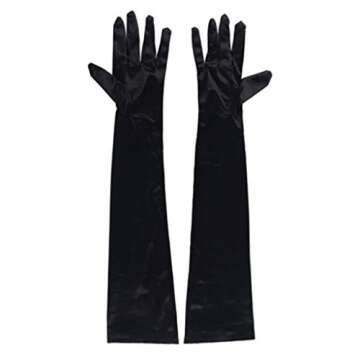 DreamHigh Women's Party Wedding 21" Long Satin Finger Gloves Black