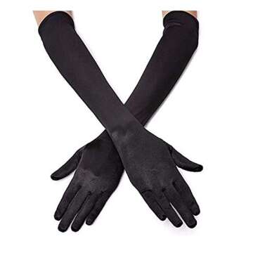 DreamHigh Women's Party Wedding 21" Long Satin Finger Gloves Black