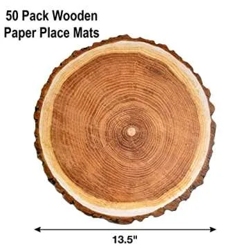 Gift Boutique Disposable Wooden Slice Paper Place Mats 50 Pack 13.5" Round Rustic Brown Wood Slices ...