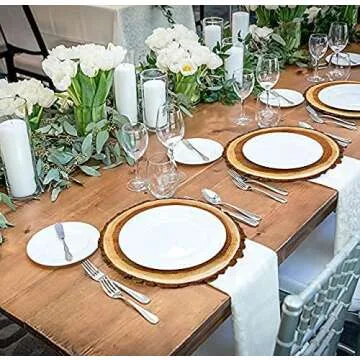 Gift Boutique Disposable Wooden Slice Paper Place Mats 50 Pack 13.5" Round Rustic Brown Wood Slices Charger Place Mat for Farmhouse Tan Table Setting Summer Spring Fall Wedding Dinner Party Decor