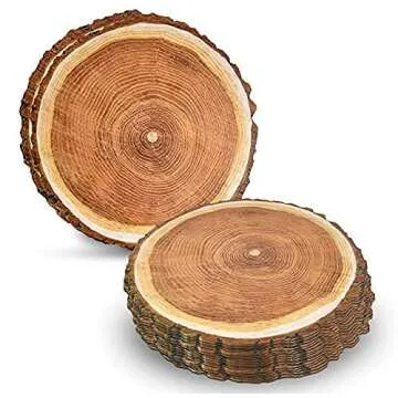 Gift Boutique Disposable Wooden Slice Paper Place Mats 50 Pack 13.5" Round Rustic Brown Wood Slices Charger Place Mat for Farmhouse Tan Table Setting Summer Spring Fall Wedding Dinner Party Decor