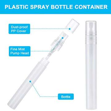 60 Pieces 10 ml Plastic Spray Bottles Empty Fine Mist Sprayer Bottles for Travel Essential Oils Perfume Supplies(Clear)