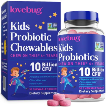 lovebug PROBIOTICS for Kids – Probiotic Chewables with Prebiotic Fiber for Age 4+, Daily Children'...